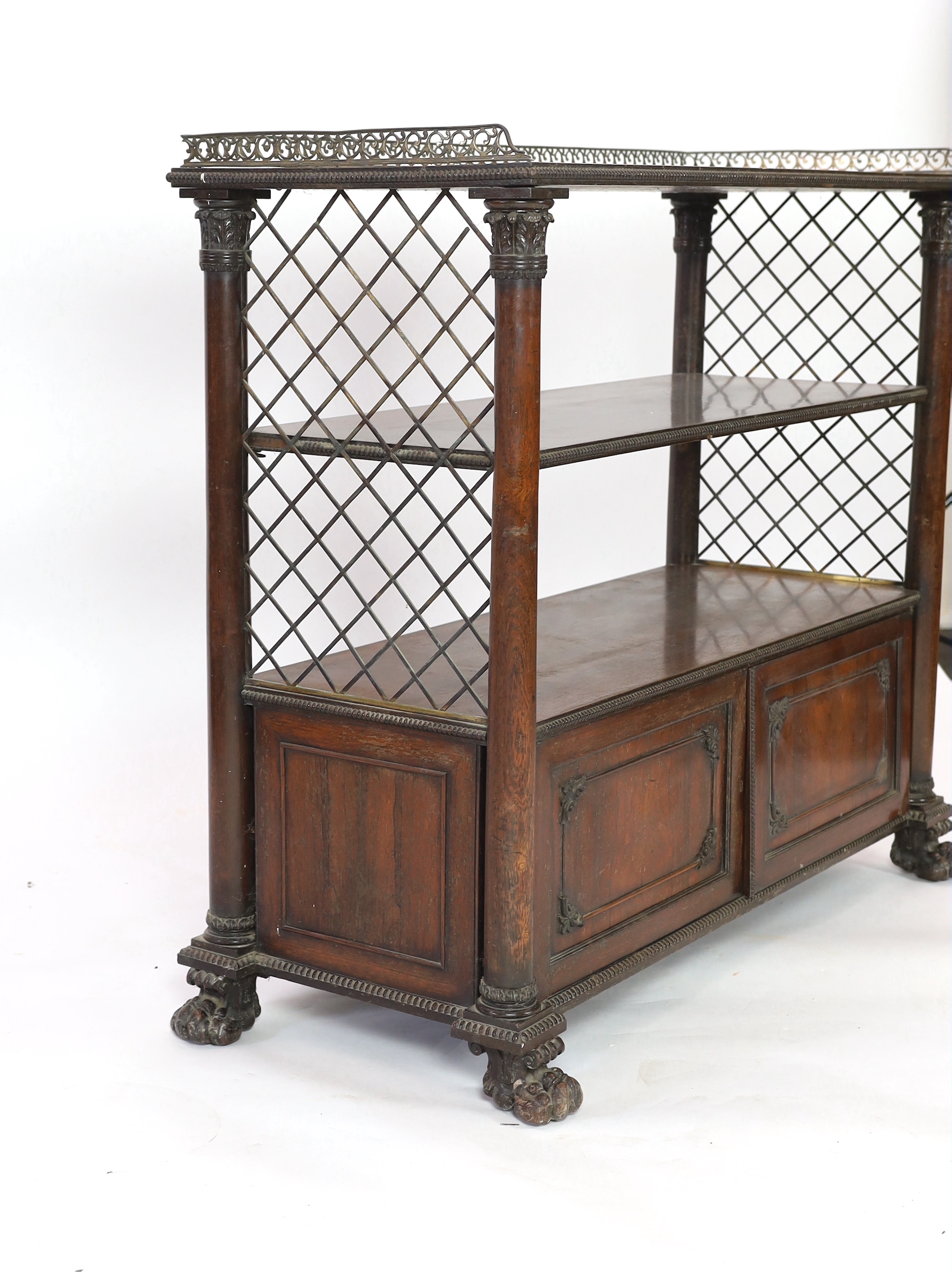 A William IV brass mounted rosewood buffet cabinet, width 140cm, depth 55cm, height 118cm